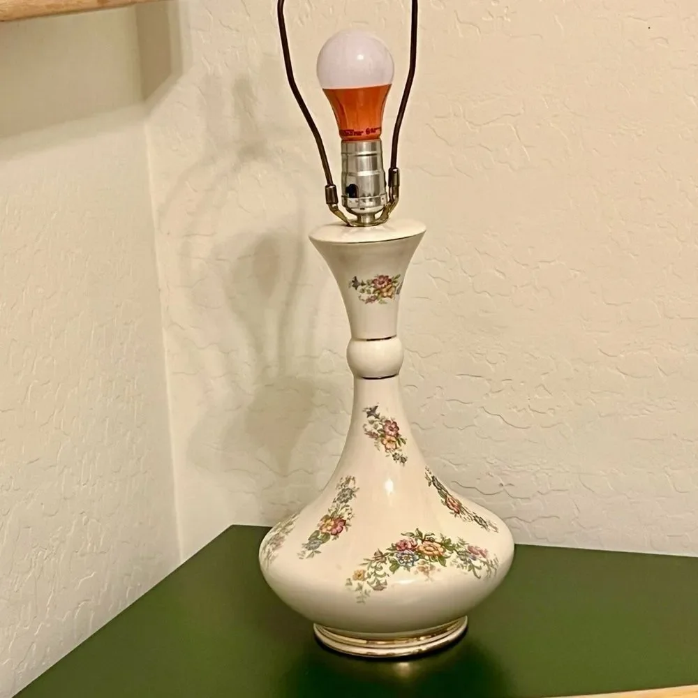 VTG Floral Lamp Porcelain Pink Cream Pastel Cottagecore Feminine Shabby Chic
